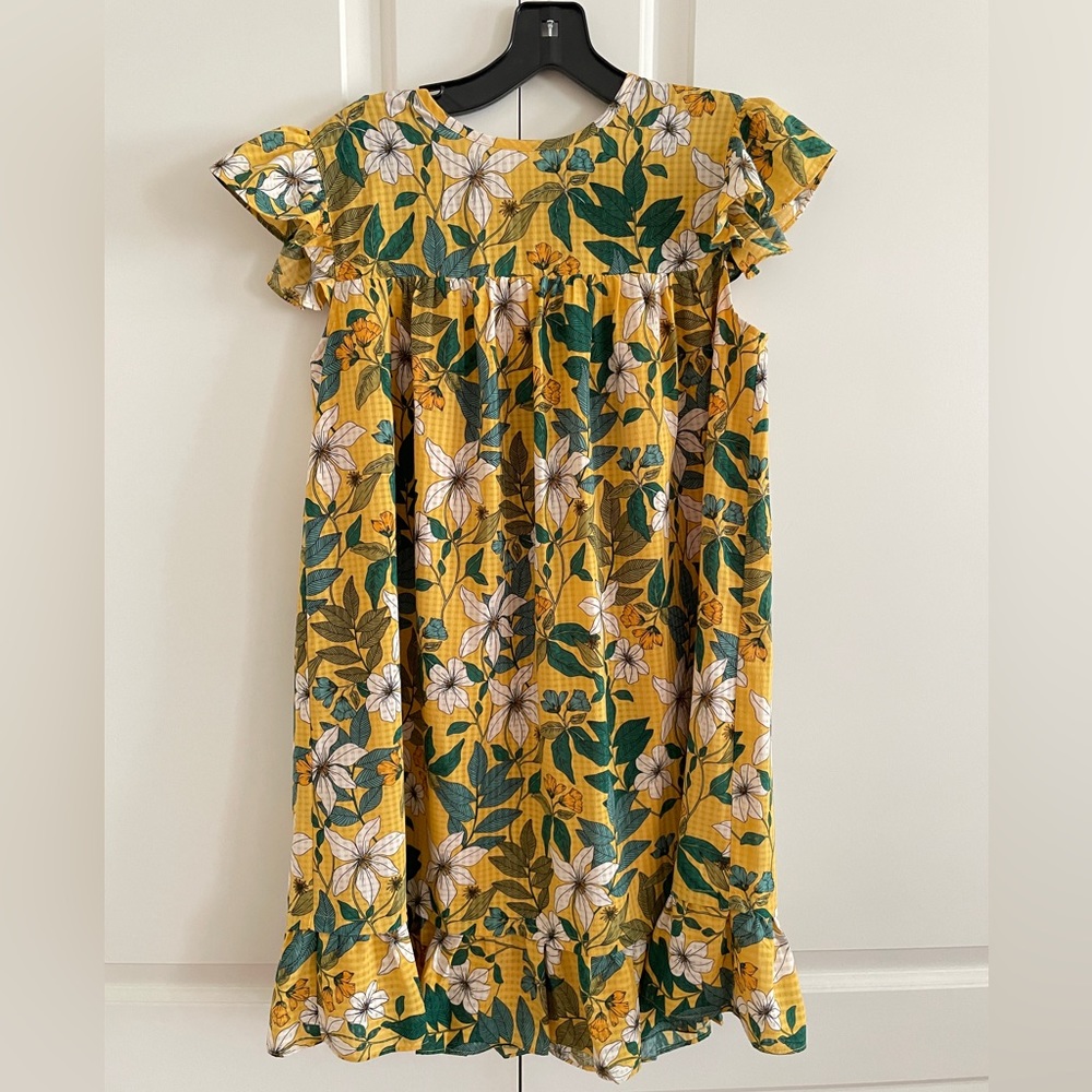 Who What Wear Yellow Floral Ruffle-Sleeve Dress